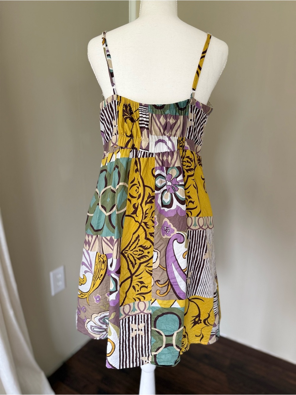 Vintage CAbi Multicolor Patchwork Sundress with Mustard Purple Teal Beading - Picture 7 of 9